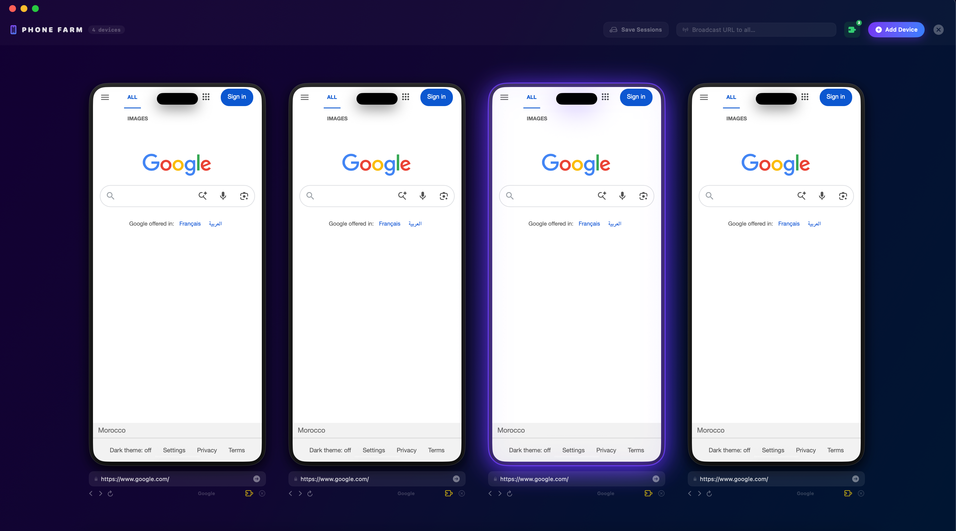 Zero Browser phone farm grid view